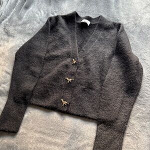 & Other Stories Black Cardigan with Dinosaur Buttons